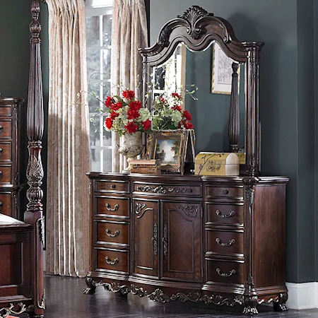 Traditional Dresser and Mirror with Elegant Details